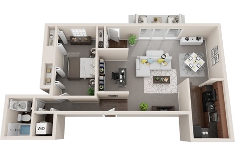 1 bed 1 bath alcove, 800sf 3d floor plan  at Kenilworth at Charles Apartments, Towson